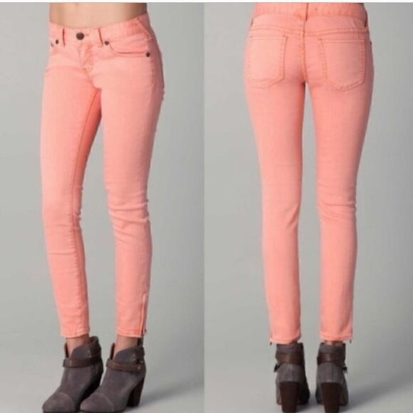 FREE PEOPLE Orange Ankle Zip Skinny Jean - Picture 1 of 12